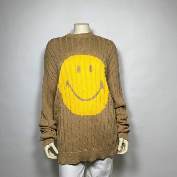 SMILEY x JOSHUA'S Unisex Tan Cable Knit Cotton Sweater - Picture 3 of 8